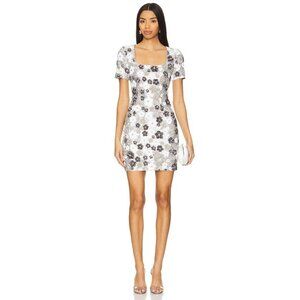 Le Superbe Winter Garden Sequin Shift Mini Dress Winter Floral Womens Size 2